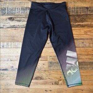 Girl’s Medium 10/12 adidas black capri workout Leggings with Multicolor Stripes
